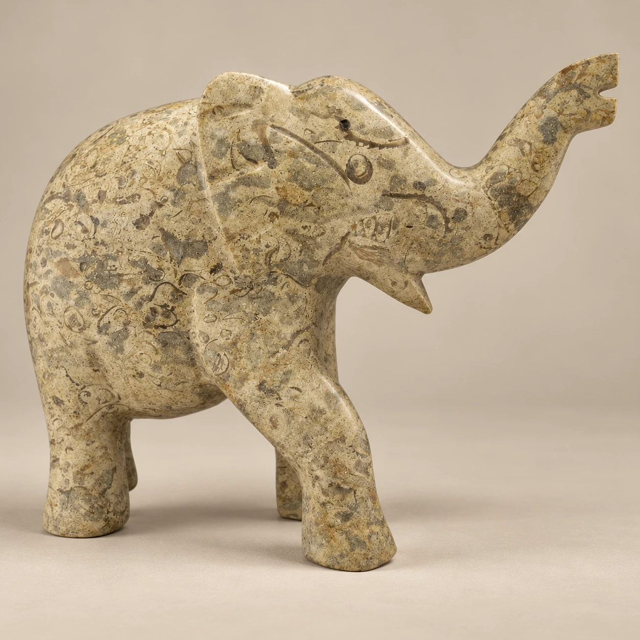 Fossil Stone Elephant Figurine